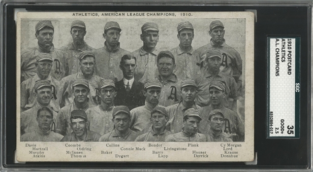 1910 Postcard Philadelphia Athletics "A.L. Champions" – SGC 35 GD+ 2.5